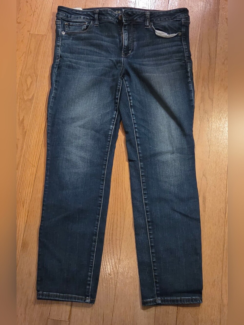American Eagle Outfitters Dark Blue Straight-Leg Skinny Jeans